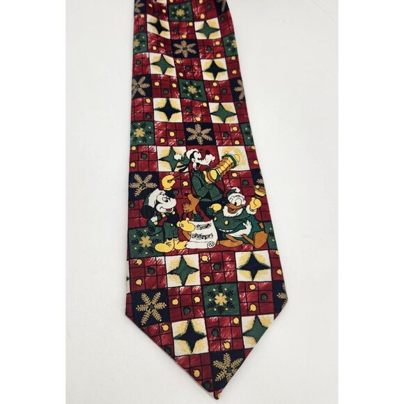Holiday Necktie Disney Character Mickey Mouse Goofy Donald Duck Tie Mens 56"x4" - Picture 2 of 6
